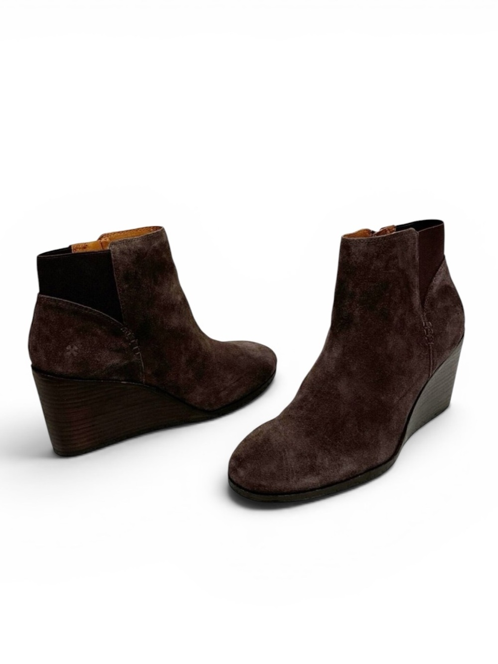 Lucky Brand NWOB Zorlina Wedge Bootie 10M Suede +‎ Textile Upper Brown Zipper